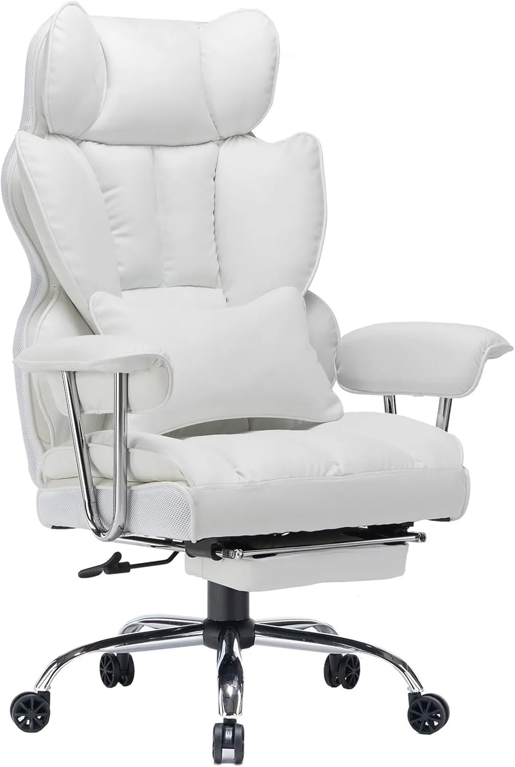 Efomao Big and Tall Office Chair 400lbs – PU Leather Executive Office Chair with Lumbar Support & Leg Rest, Heavy-Duty Computer Chair for Home Office, White by boahaus
