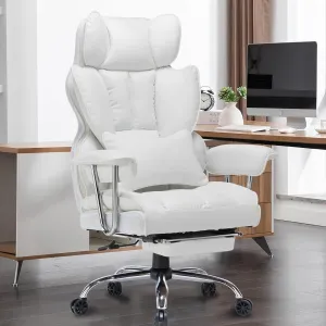 Efomao Big and Tall Office Chair 400lbs – PU Leather Executive Office Chair with Lumbar Support & Leg Rest, Heavy-Duty Computer Chair for Home Office, White by boahaus