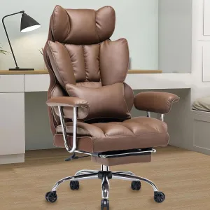 Efomao Big and Tall Office Chair with Foot Rest 400lbs – PU Leather Executive Office Chair with Lumbar Support & Leg Rest, Heavy-Duty Computer Chair for Home Office, Brown by boahaus