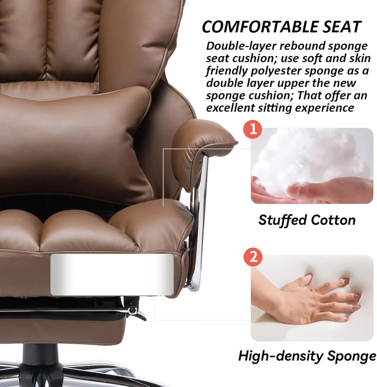 Efomao Big and Tall Office Chair with Foot Rest 400lbs – PU Leather Executive Office Chair with Lumbar Support & Leg Rest, Heavy-Duty Computer Chair for Home Office, Brown by boahaus