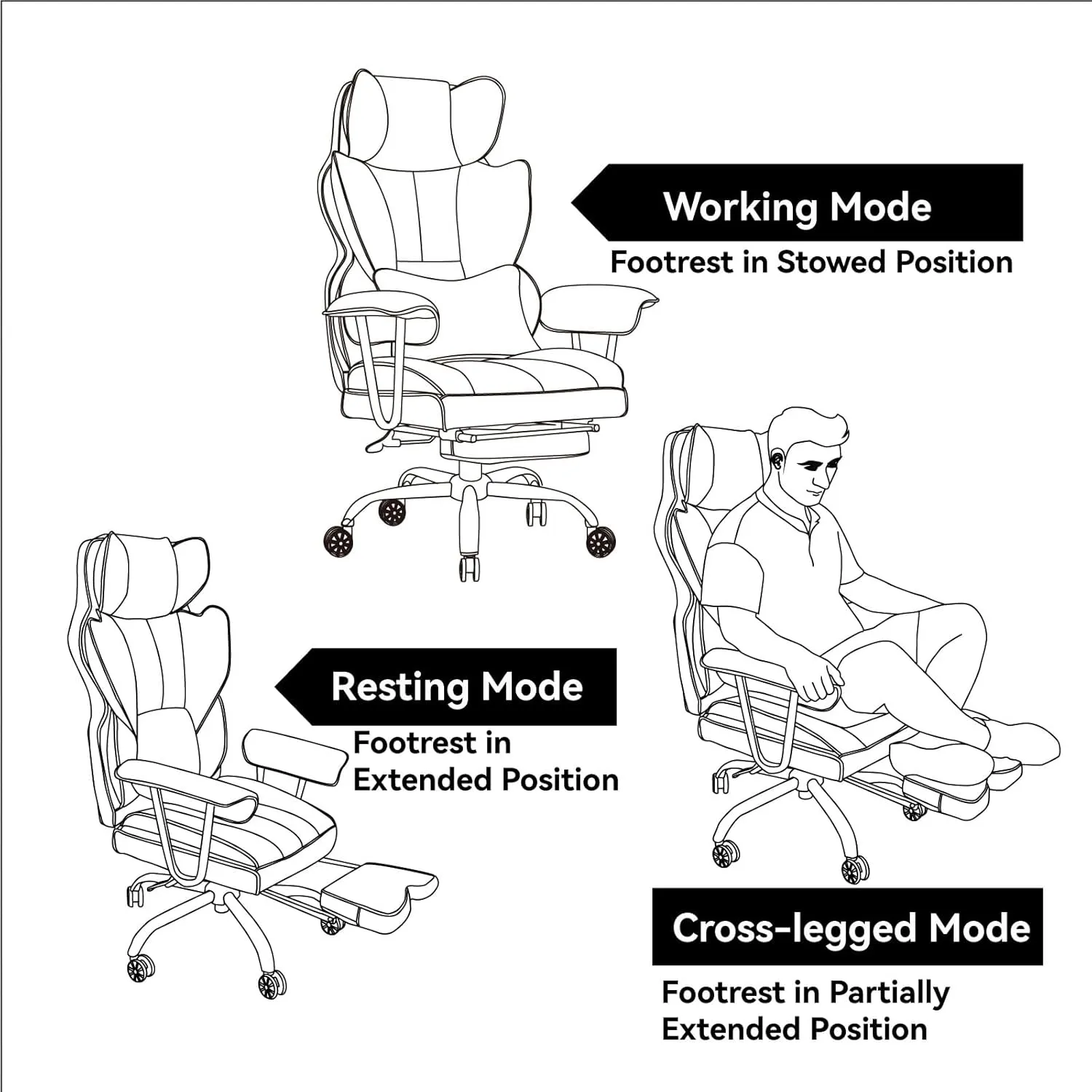 Efomao Big and Tall Office Chair with Foot Rest 400lbs – PU Leather Executive Office Chair with Lumbar Support & Leg Rest, Heavy-Duty Computer Chair for Home Office, Grey by boahaus