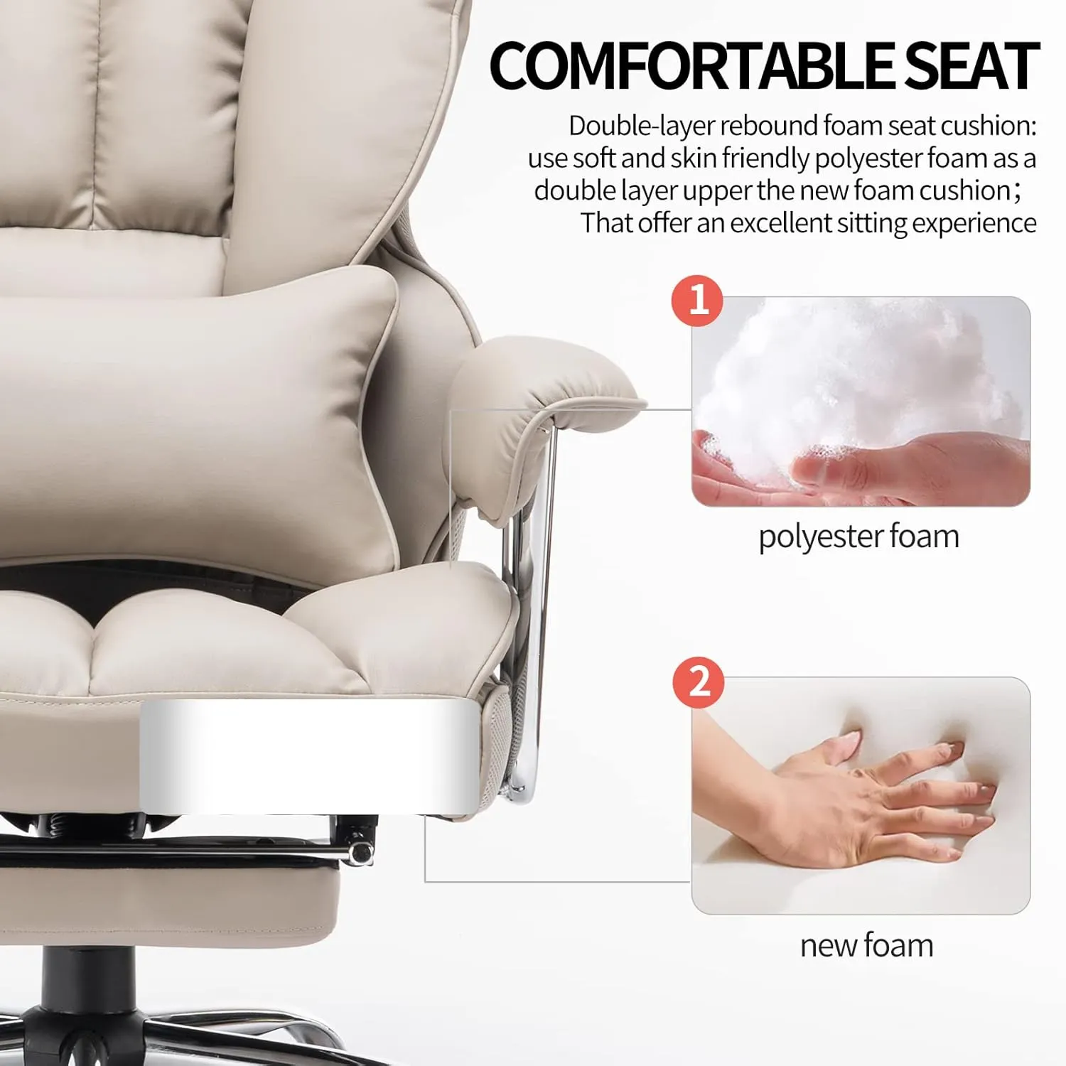 Efomao Big and Tall Office Chair with Foot Rest 400lbs – PU Leather Executive Office Chair with Lumbar Support & Leg Rest, Heavy-Duty Computer Chair for Home Office, Grey by boahaus