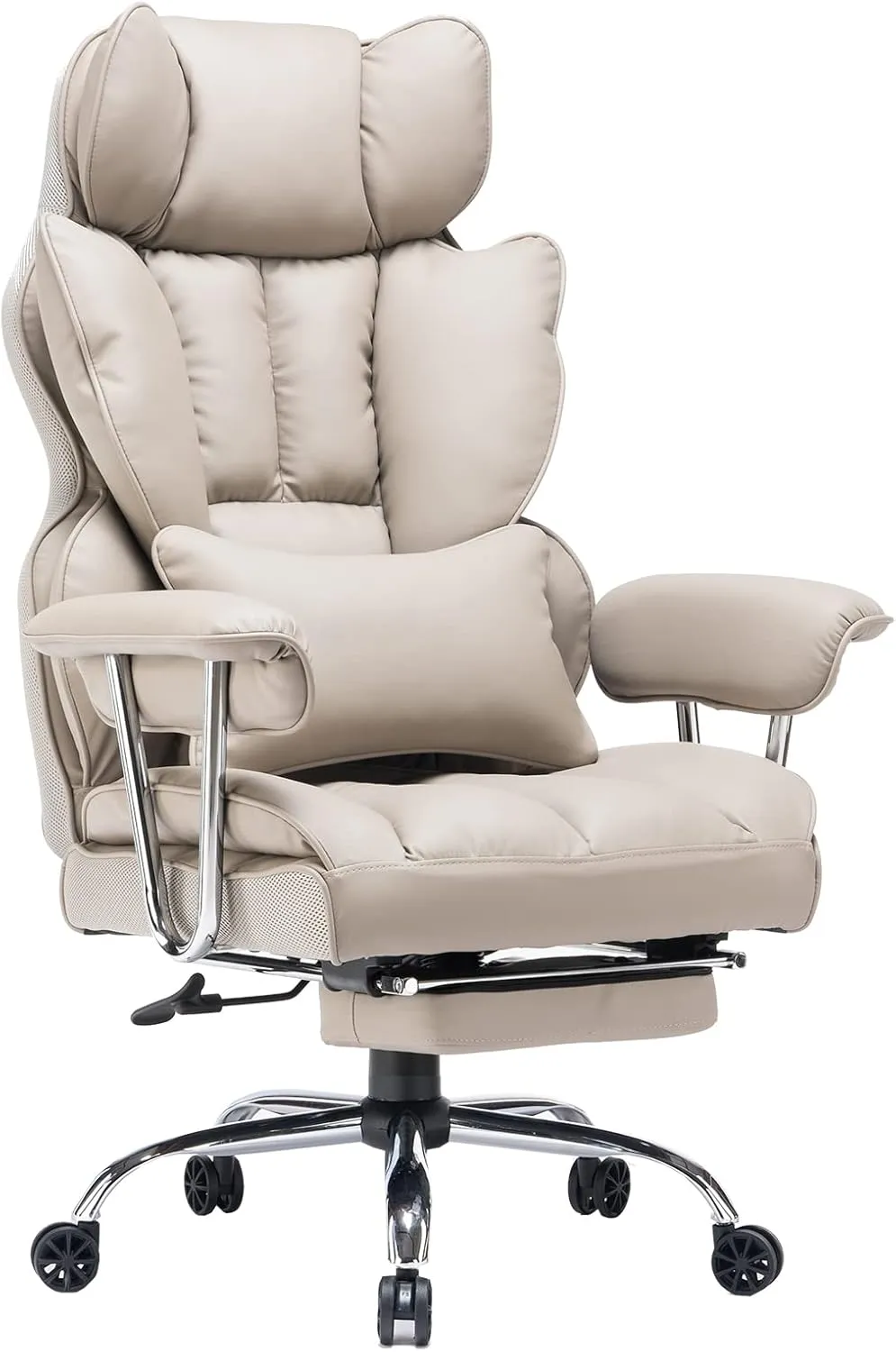 Efomao Big and Tall Office Chair with Foot Rest 400lbs – PU Leather Executive Office Chair with Lumbar Support & Leg Rest, Heavy-Duty Computer Chair for Home Office, Grey by boahaus