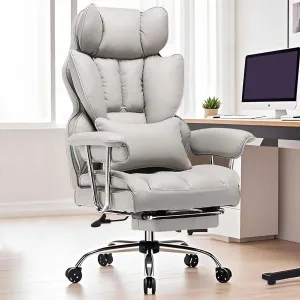 Efomao Big and Tall Office Chair with Foot Rest 400lbs – PU Leather Executive Office Chair with Lumbar Support & Leg Rest, Heavy-Duty Computer Chair for Home Office, Grey by boahaus