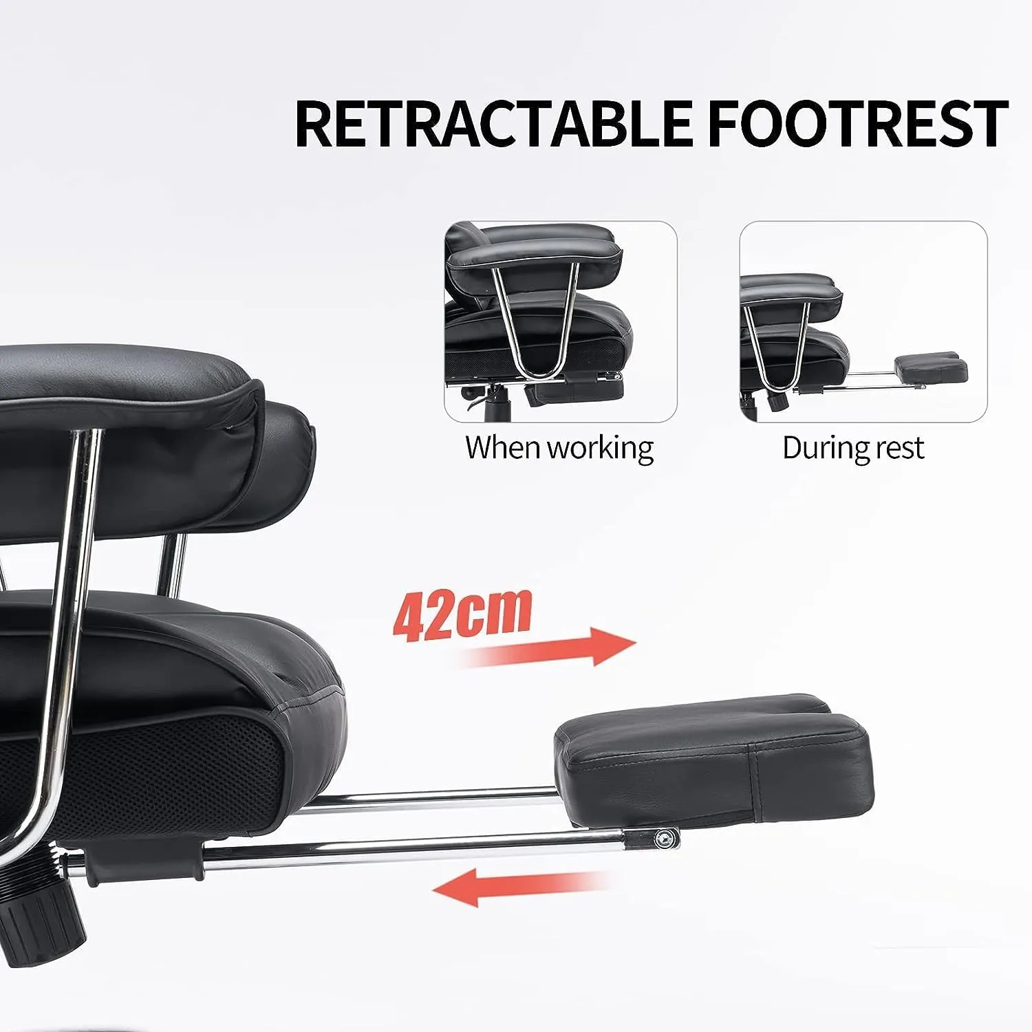 Efomao Desk Office Chair 400LBS, Big and Tall Office Chair, PU Leather Computer Chair, Executive Office Chair with Leg Rest and Lumbar Support, Black Office Chair