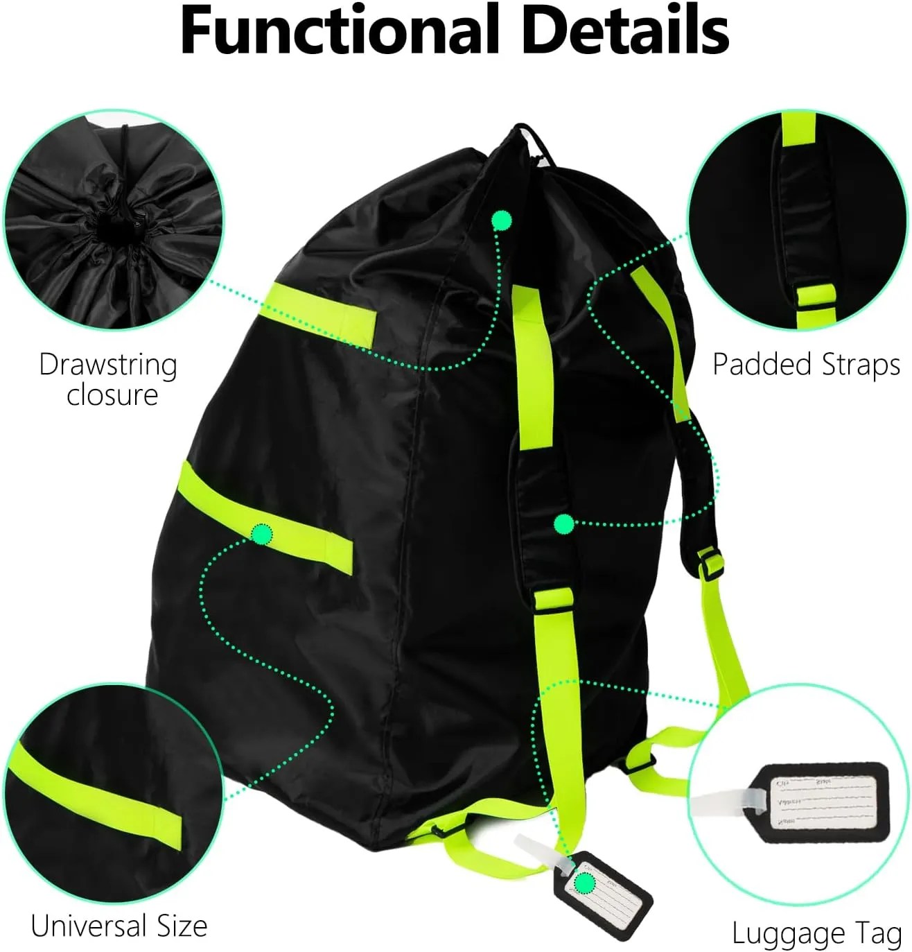 elaia Car Seat Travel Bag for Airplane, Waterproof Wearable with Straps, Large Capacity Car Seat Check Bag, Perfect for Air Travel, Family Vacations, and Parents with Infants