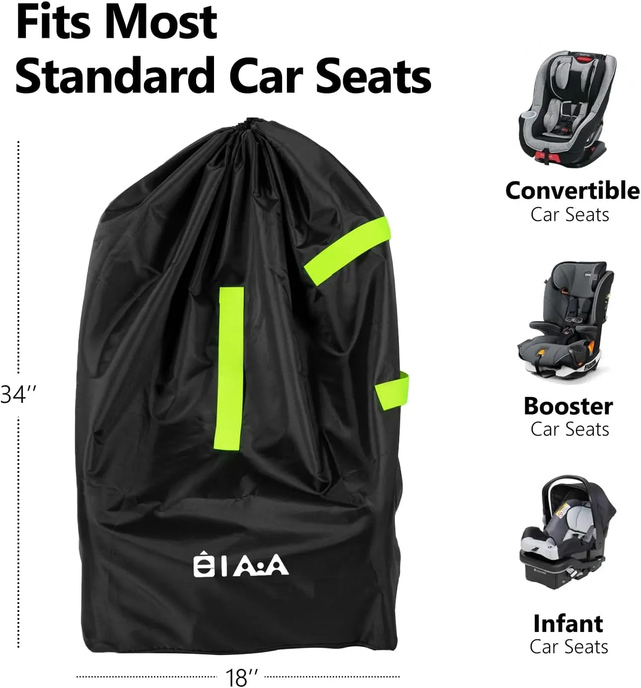 elaia Car Seat Travel Bag for Airplane, Waterproof Wearable with Straps, Large Capacity Car Seat Check Bag, Perfect for Air Travel, Family Vacations, and Parents with Infants
