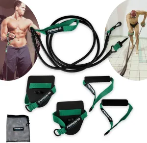 Elastic Resistance Band with Swimming Pad – Pull Rope with Pads and Handles – Swimming Muscle Strengthening Elastics with Paddles – Medium Version