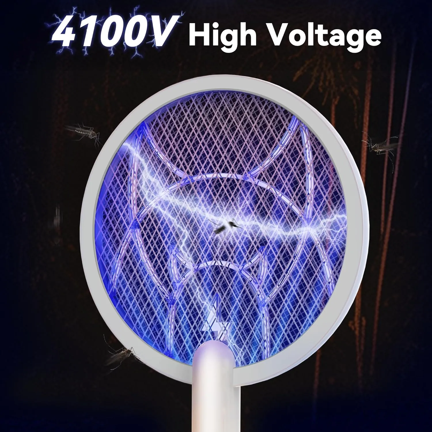 Electric Fly Swatter Racket, 2 in 1 Mosquito Bug Zapper 4100V Handheld Mosquito Killer with 1800 mAh Rechargeable Battery, Purple Light and 3-Layer Safety Mesh for Indoor Outdoor Grey