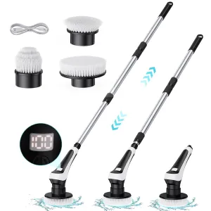 Electric Scrubber for Cleaning Bathroom with Replaceable Brushes - Waterproof Scrubber Brush with Long Handle & LED Display - Dual Speed Power Spinning Brush for Cleaning Bath & Shower