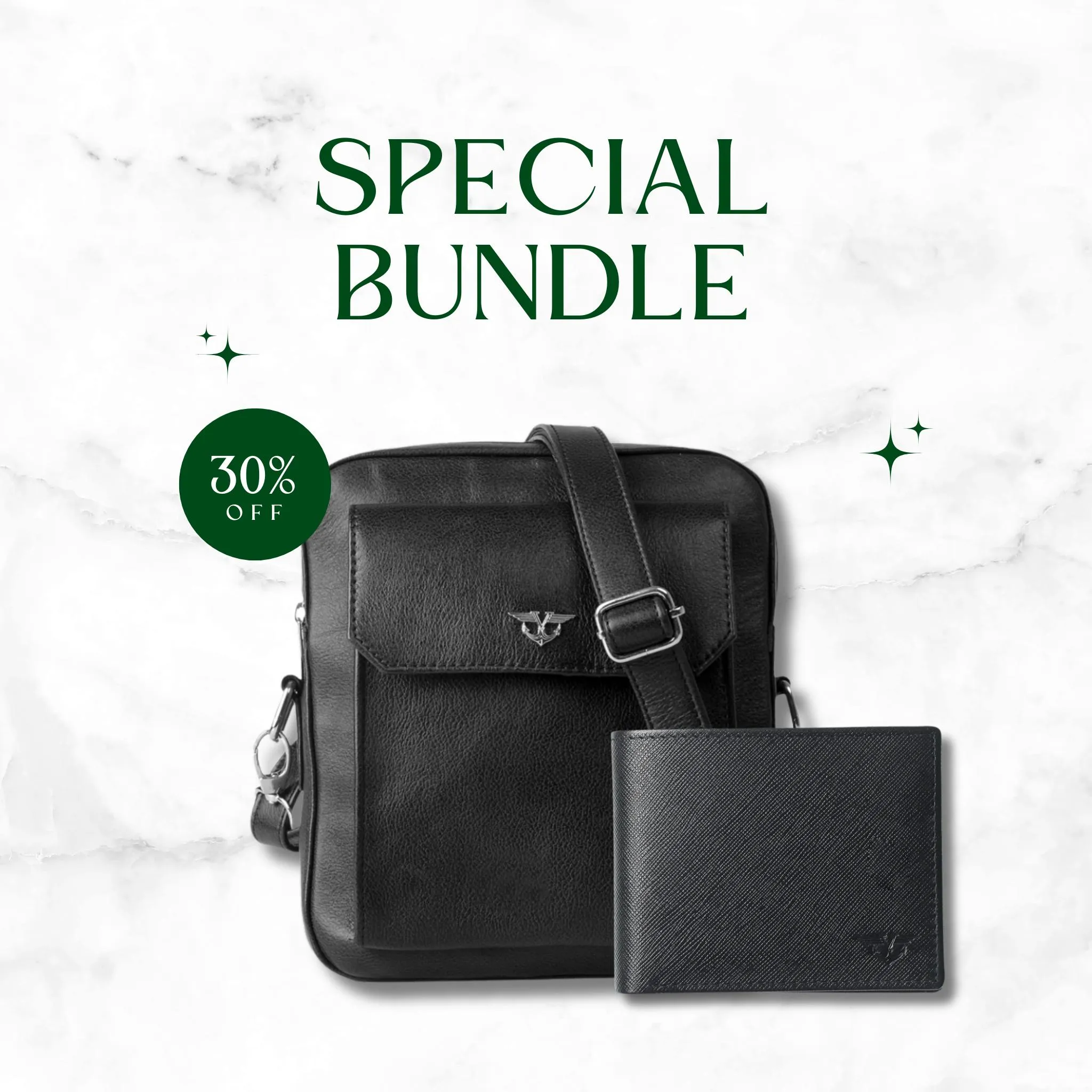 Elite Black Messenger Bag & Black Saffiano Leather Billfold