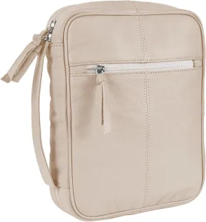 ELIZO Full Grain Italian Leather Bible Cover - Soft Zippered Carrying Case for Men & Women, Church Bag, Book Holder, Religious Gift (Cream, Large)