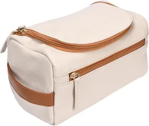 ELIZO Premium REAL Leather Toiletry Bag for Men Dopp Kitt Hanging Mens Toiletry Large TSA Toiletries Bag Shaving Grooming Bag Organizer Cream Tan