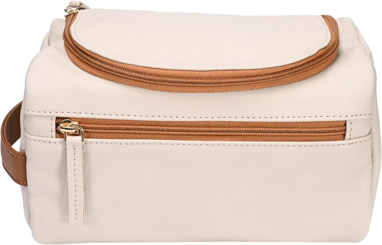 ELIZO Premium REAL Leather Toiletry Bag for Men Dopp Kitt Hanging Mens Toiletry Large TSA Toiletries Bag Shaving Grooming Bag Organizer Cream Tan