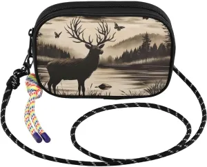 Elk Lake Landscape Crossbody Bags for Women Cell Phone Purses Women's Shoulder Handbag Wallet Purse with Rope Pendant