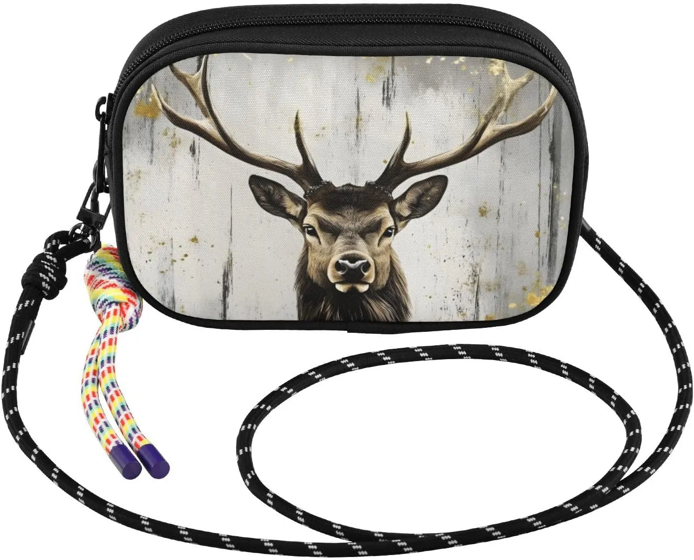 Elk Portrait Gold Crossbody Bags for Women Cell Phone Purses Women's Shoulder Handbag Wallet Purse with Rope Pendant