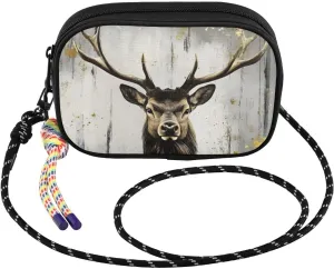 Elk Portrait Gold Crossbody Bags for Women Cell Phone Purses Women's Shoulder Handbag Wallet Purse with Rope Pendant