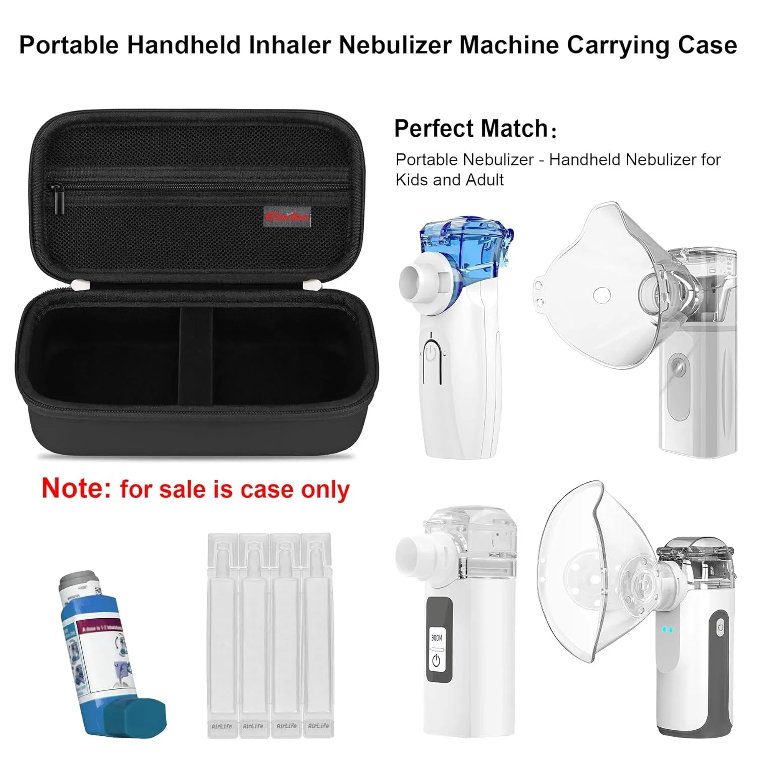 Elonbo Carrying Case for Portable Handheld Inhaler Nebulizer Machine for Adults and Kids, Asthma Inhaler Travel Case, Handheld Mesh Atomizer Machine Holder, Inhaler Spacer Bag, Black