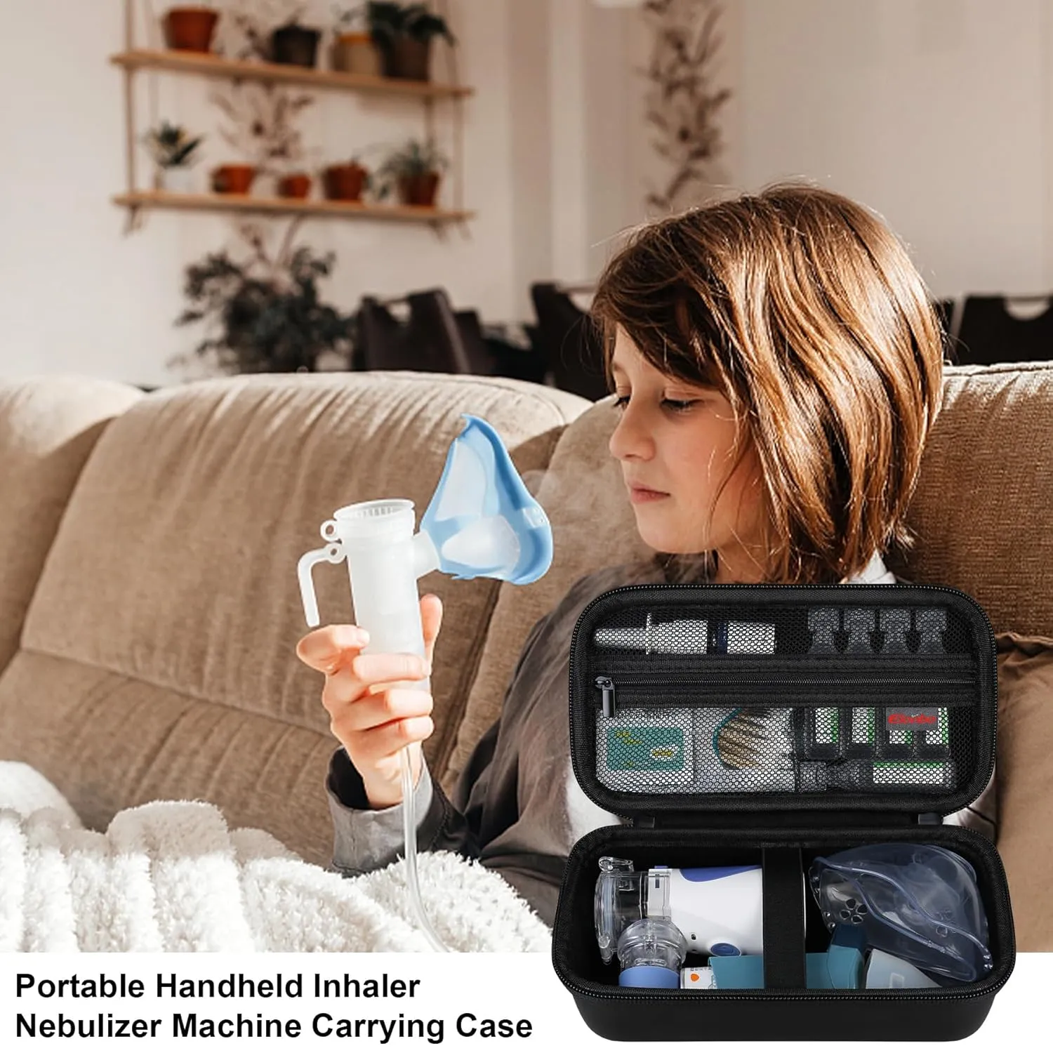 Elonbo Carrying Case for Portable Handheld Inhaler Nebulizer Machine for Adults and Kids, Asthma Inhaler Travel Case, Handheld Mesh Atomizer Machine Holder, Inhaler Spacer Bag, Black