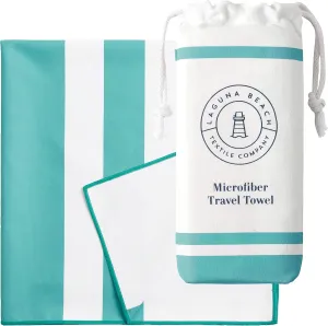 Emerald Microfiber Beach Towel by Laguna Beach Textile Co - Sand Free, Light Weight Striped Pool Towel - Perfect for Yoga, Gym, Beach, Pool - Extra Large, 35" x 75" - Aqua Blue