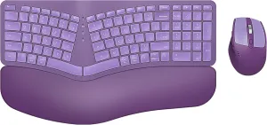 Ergonomic Wireless Keyboard Mouse Combo, EDJO Bluetooth/2.4G Dual Channel, Split Design, Soft Foam Palm Rest, 4 Level DPI Adjustable Wireless Mouse, Rechargeable, for Windows/Mac/Android(Purple)