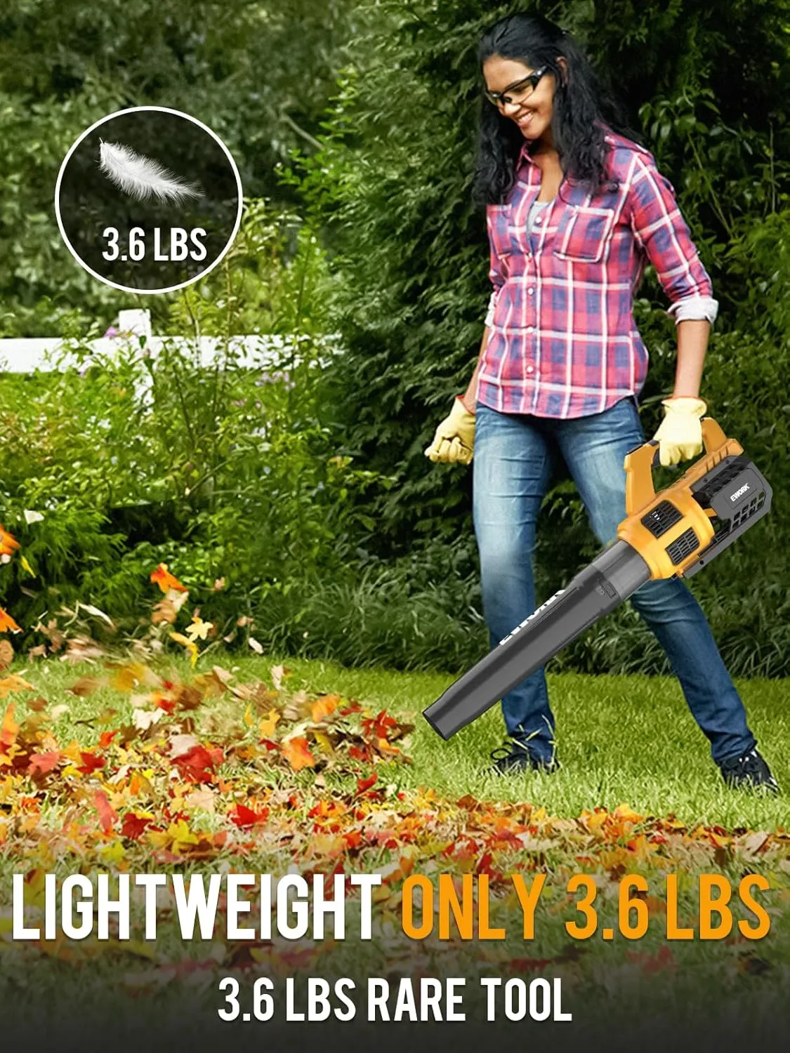 EWORK Cordless Leaf Blower 21V Electric Leaf Blower with (2) 3.0Ah Batteries and Fast Charger, Variable Speed, Turbo Mode, Battery Powered Handheld Leaf Blowers for Lawn Care and Clearance Yard Leaves