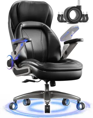 Executive Office Chair with Adjustable 5D Arms, 600lbs Big and Tall Office Chair with Lumbar Support, PU Leather Heavy Duty Managerial Chairs with 3'' Silent Casters