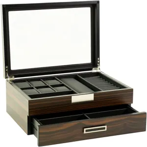 Executive Unisex Black Wood Valet sunglasses and Jewelry Box Storage (SuperStar 2)