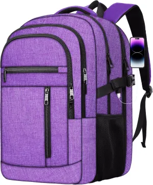 Extra Large Backpack, Travel Laptop Backpack, Multiple Pockets 17 Inch Carry on Backpack with USB Port, TSA Water Resistant Business Travel Bag Gift for Women,Backpack for Women, Purple
