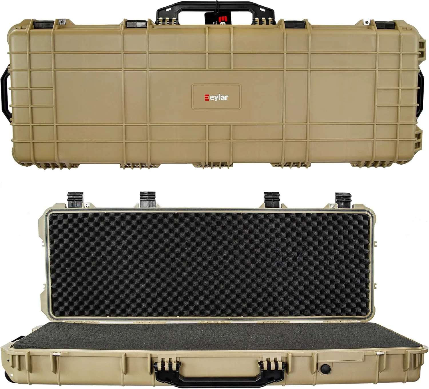 Eylar 38" Inch Protective Roller Rifle Hard Case with Foam, Waterproof & Crushproof, Two Rifles Or Multiple Guns, Pressure Valve with Lockable Fittings Tan
