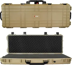 Eylar 38" Inch Protective Roller Rifle Hard Case with Foam, Waterproof & Crushproof, Two Rifles Or Multiple Guns, Pressure Valve with Lockable Fittings Tan