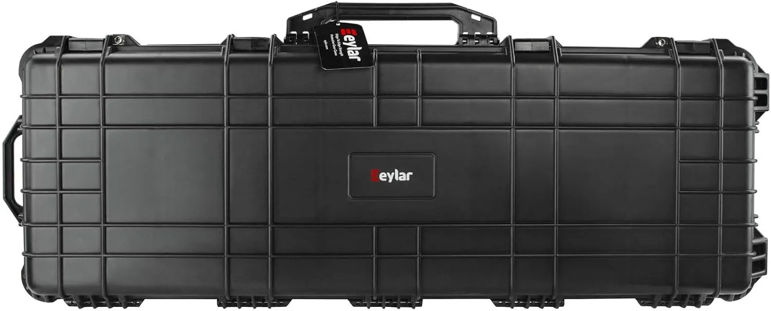 Eylar 48" Inch Protective Roller Rifle Hard Case with Foam, MWaterproof & Crushproof, Two Rifles Or Multiple Guns, Pressure Valve with Lockable Fittings Black
