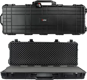 Eylar 48" Inch Protective Roller Rifle Hard Case with Foam, MWaterproof & Crushproof, Two Rifles Or Multiple Guns, Pressure Valve with Lockable Fittings Black
