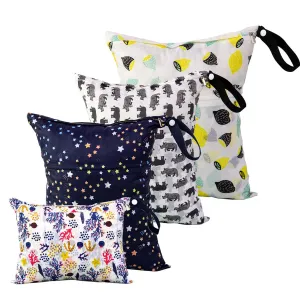 EZ Moms 4 Pcs Waterproof Wet Bag With Two Pockets For Diaper Pouch Large Wet Bag Reusable Wet Dry Bag Waterproof Bags For Swimming Wet Clothes Bag Baby Wet Bags For Travel Dirty Clothes Bag (3 Size)