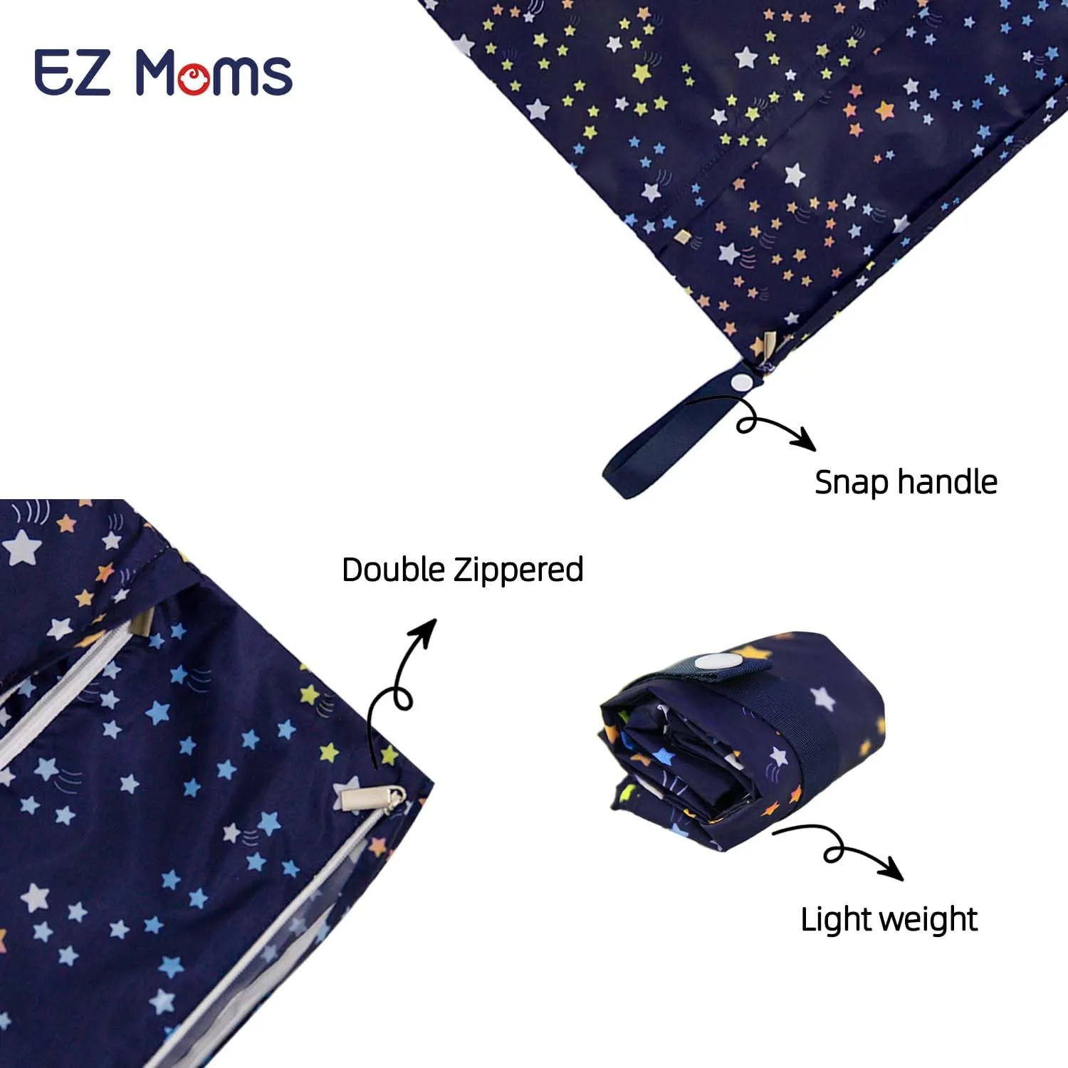 EZ Moms 4 Pcs Waterproof Wet Bag With Two Pockets For Diaper Pouch Large Wet Bag Reusable Wet Dry Bag Waterproof Bags For Swimming Wet Clothes Bag Baby Wet Bags For Travel Dirty Clothes Bag (3 Size)