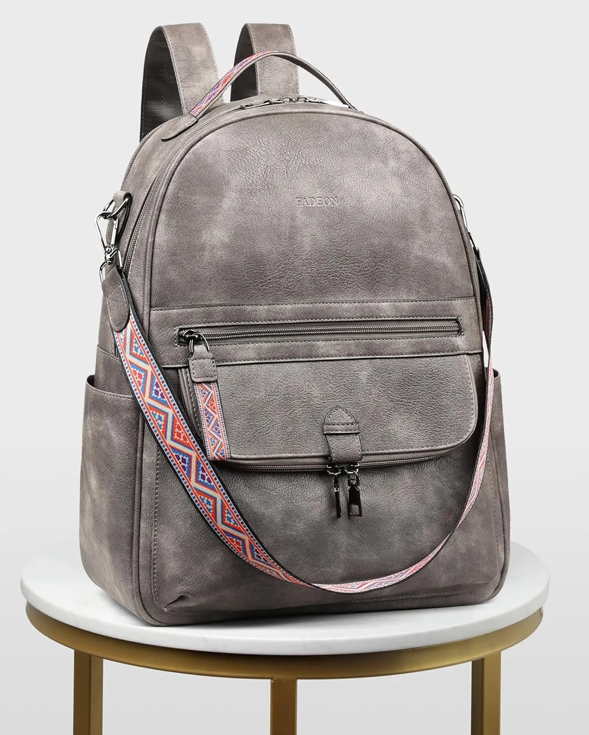 FADEON Leather Laptop Backpack Purse for Women, Designer Travel PU Backpack with Laptop Compartment for Work Grey