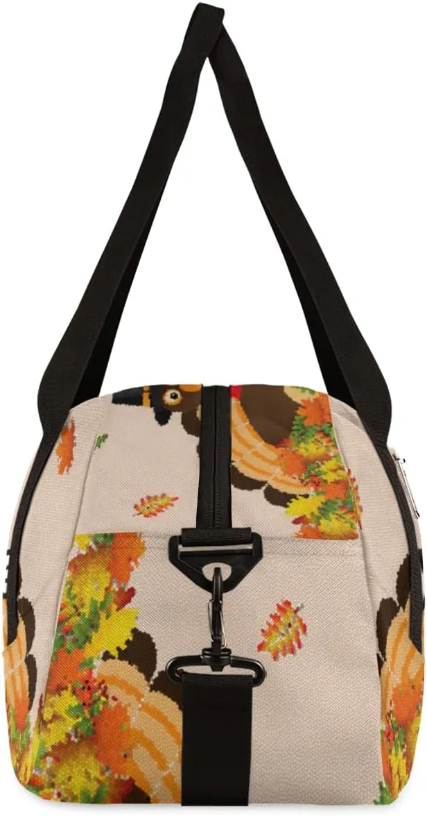 Fall Leaves Thanksgiving Turkey Personalized Kids Duffel Bag for Girls Boys, Turkey Debris Custom Dance Bag Overnight Small Duffel Bag Carry On Weekend Sports Travel Bag for School Practice Gymnastics Ballet
