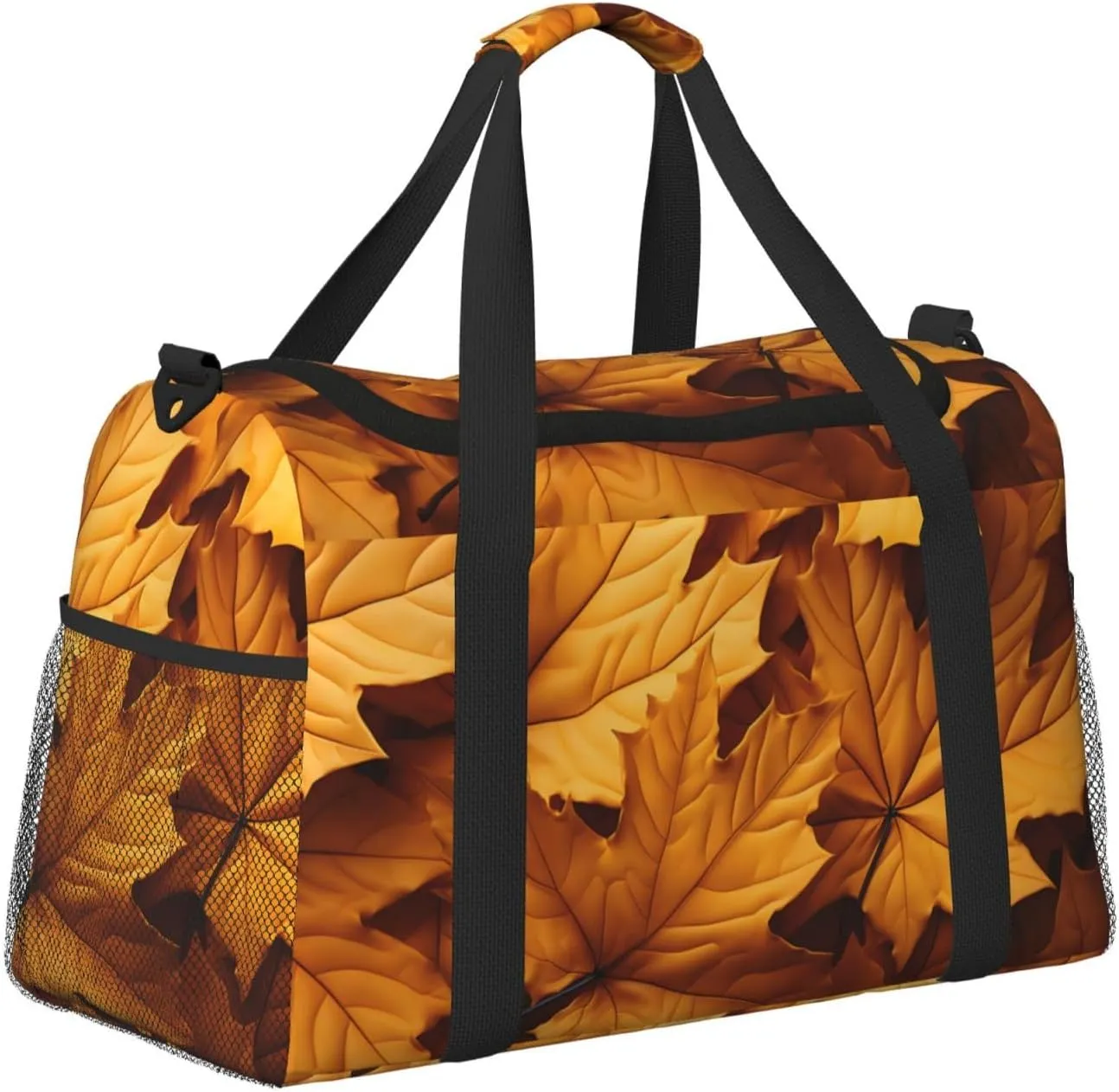 Fall Leaves Wooden Duffle Bag Foldable Travel Tote Bag Carry On Large Weekender Overnight Bags Waterproof Gym Bag For Women Men