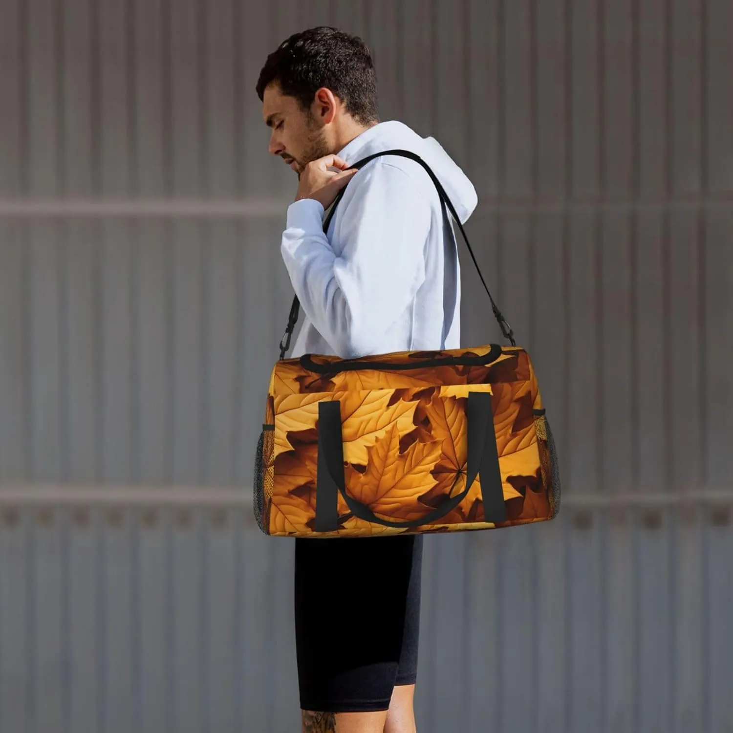 Fall Leaves Wooden Duffle Bag Foldable Travel Tote Bag Carry On Large Weekender Overnight Bags Waterproof Gym Bag For Women Men