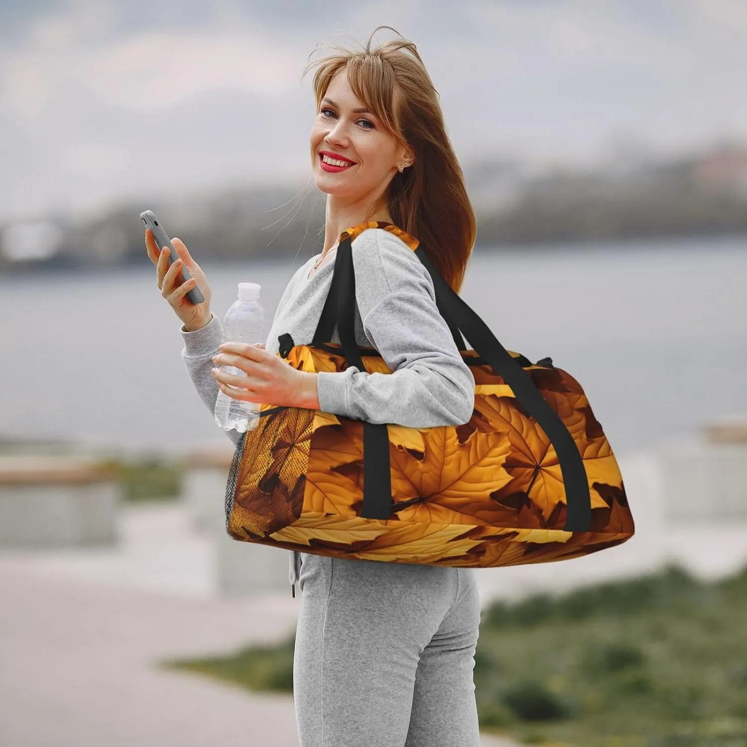 Fall Leaves Wooden Duffle Bag Foldable Travel Tote Bag Carry On Large Weekender Overnight Bags Waterproof Gym Bag For Women Men