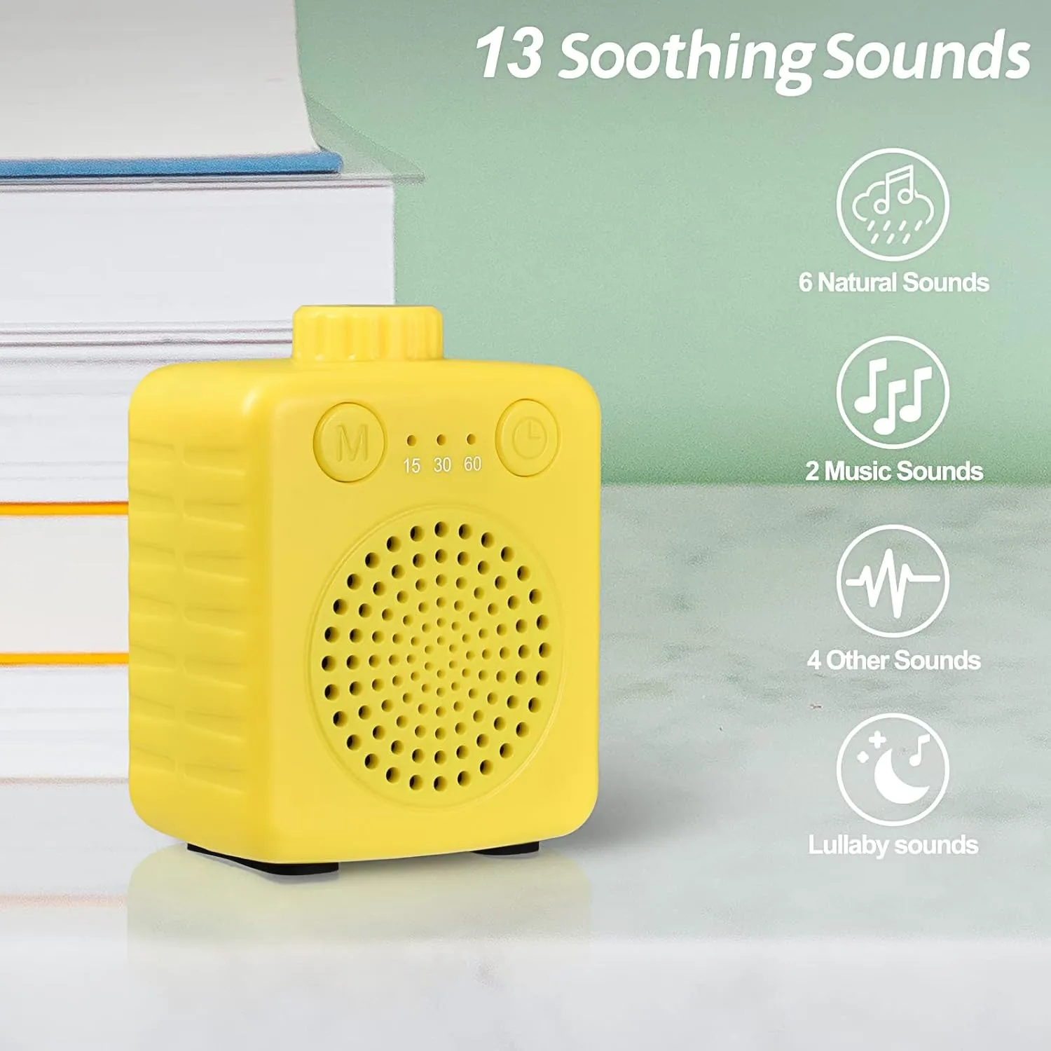 Fansbe Sleep Sound Machine Travel Size, White Noise Machine Baby Portable, Small Travel Sound Machines Adults Super Mini 20 Soothing Sounds Adjustable Volume for Home Travel and Office (Yellow)