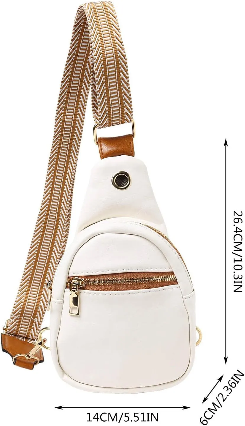 Fashion Chest Bag Soft Leather Texture Crossbody Bag Large Capacity Simple Retro Shoulder Bags Travel (Khaki, One Size)