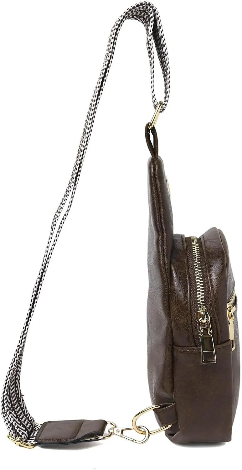 Fashion Chest Bag Soft Leather Texture Crossbody Bag Large Capacity Simple Retro Shoulder Bags Travel (Khaki, One Size)