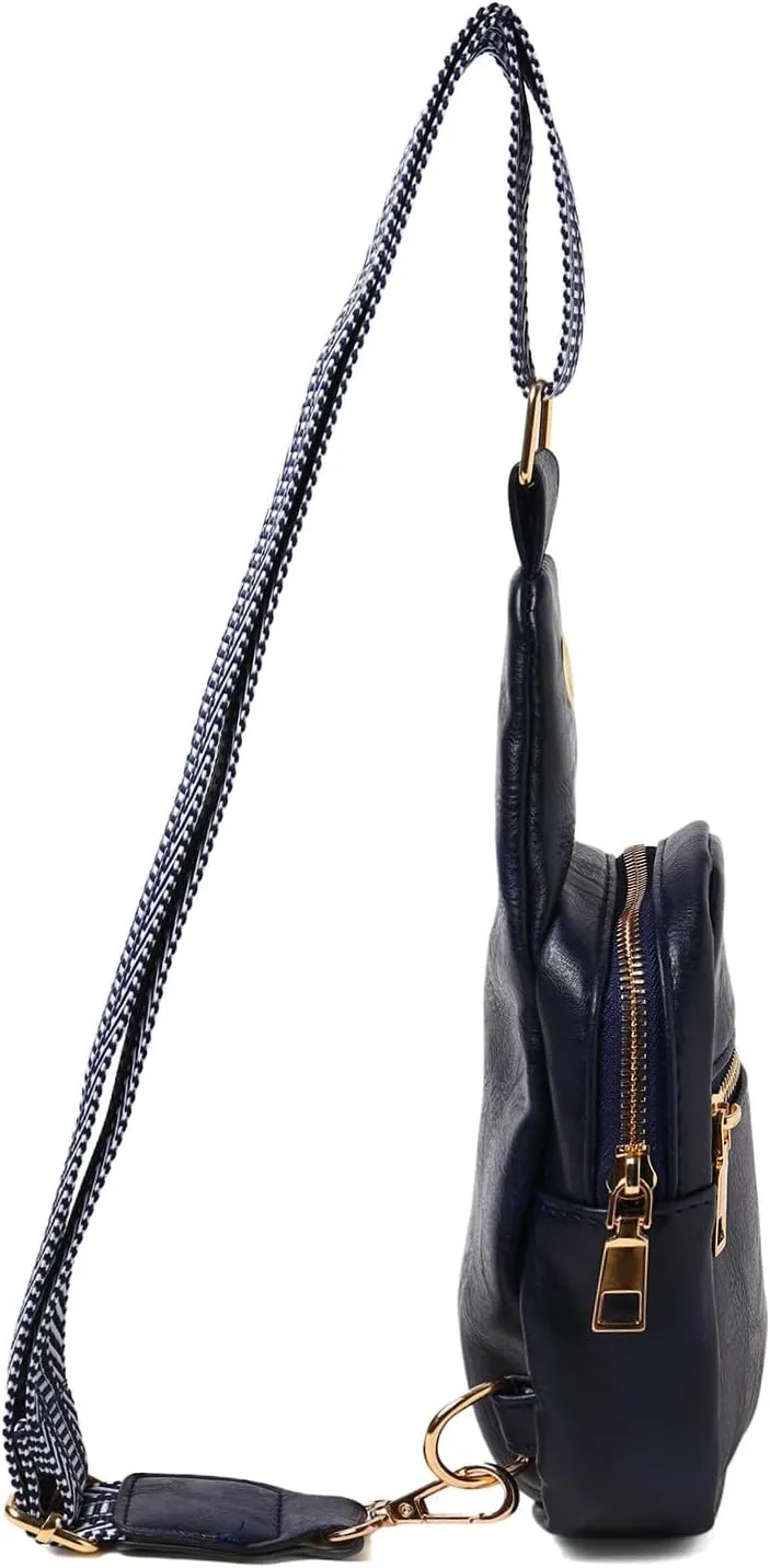 Fashion Chest Bags Soft Leather Texture Crossbody Bags Large Capacity Simple Retro Shoulder Bag (Dark Blue, One Size)