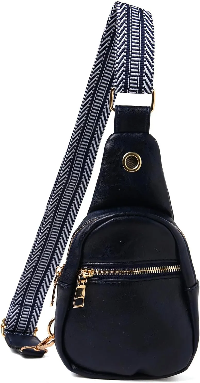 Fashion Chest Bags Soft Leather Texture Crossbody Bags Large Capacity Simple Retro Shoulder Bag (Dark Blue, One Size)