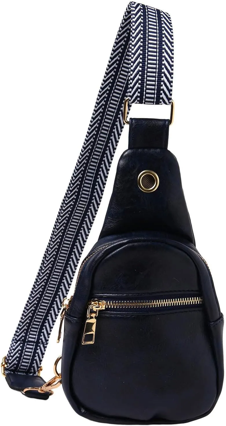 Fashion Chest Bags Soft Leather Texture Crossbody Bags Large Capacity Simple Retro Shoulder Bag (Dark Blue, One Size)
