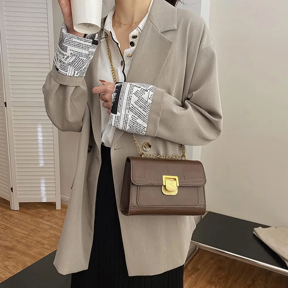 Fashion Flap Crossbody Bags for Women - Retro Small Square Chain Purse & Handbag (Yellow)
