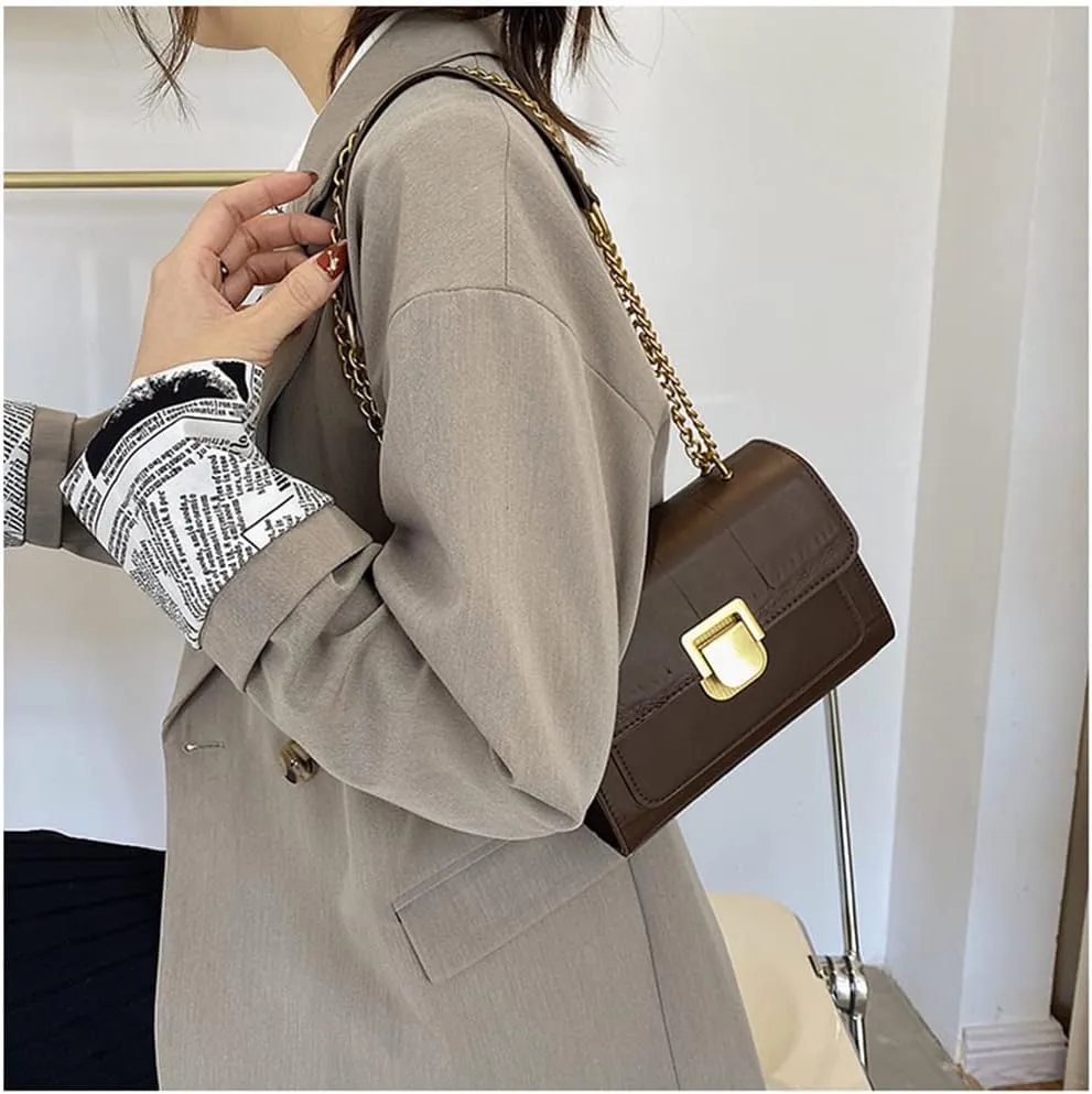 Fashion Flap Crossbody Bags for Women - Retro Small Square Chain Purse & Handbag (Yellow)