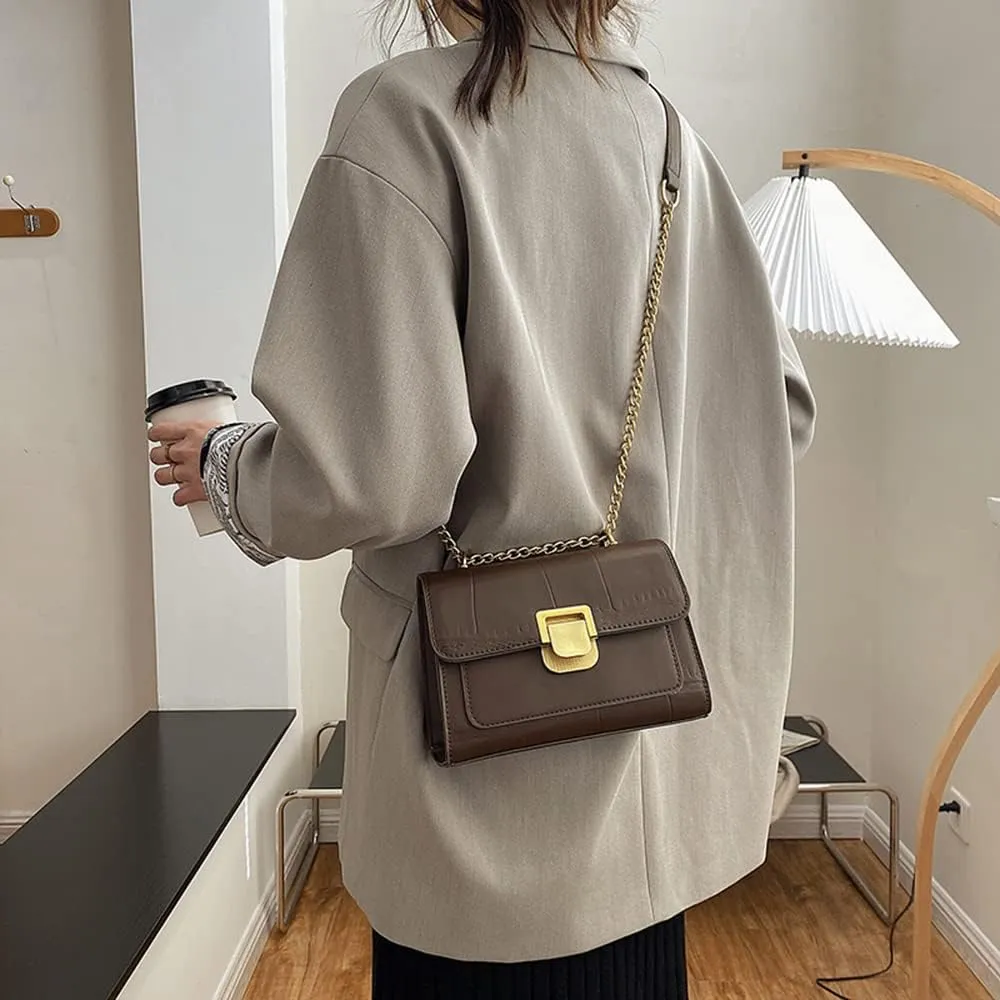 Fashion Flap Crossbody Bags for Women - Retro Small Square Chain Purse & Handbag (Yellow)