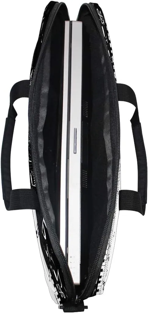 Fashionable Black White Music Note Score 15 inch Laptop Case Shoulder Bag Crossbody Briefcase Messenger Sleeve for Women Men Girls Boys with Shoulder Strap Handle, Back to School Gifts